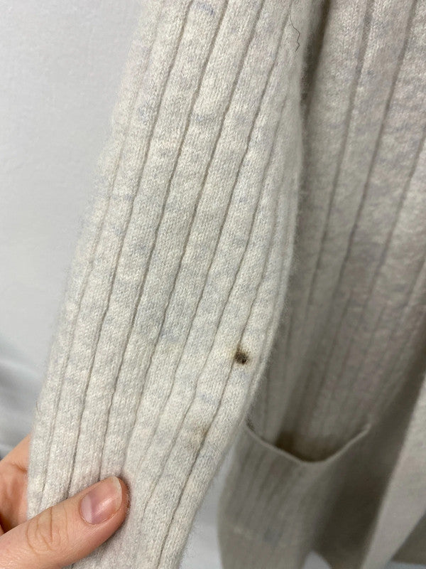 White Label Stylish Cream Ribbed Wool & Cashmere Blend Cardigan UK 14 VW001