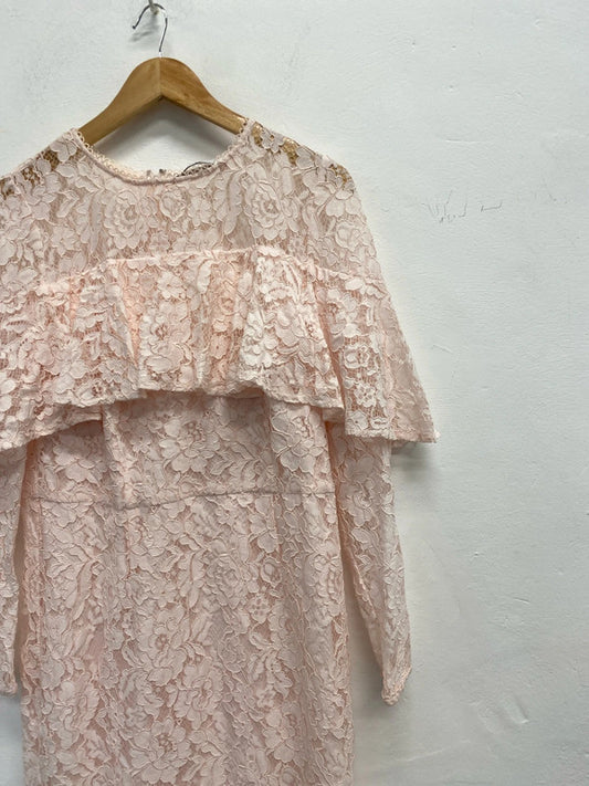 Lovely very rose broderie frill midi dress UK 16 JB005