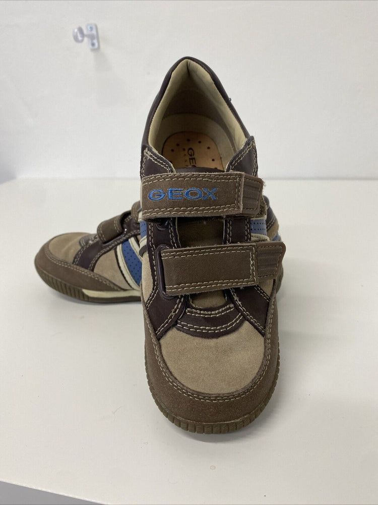 Geox Boys Trainer Brown & Blue Leather Size 13/32, RRP £52.50 GA001