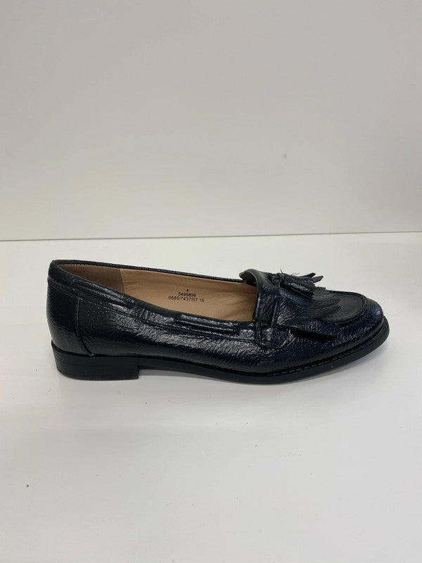 M&S Stylish Black Patent Loafers UK 4 NC001