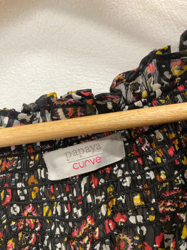 Lovely papaya semi sheer paisley black pattern blouse top Uk 24 IM001