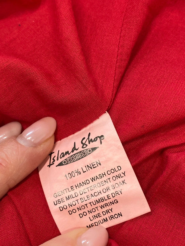 Stunning island shop red linen jewel midi dress UK 14 MS002