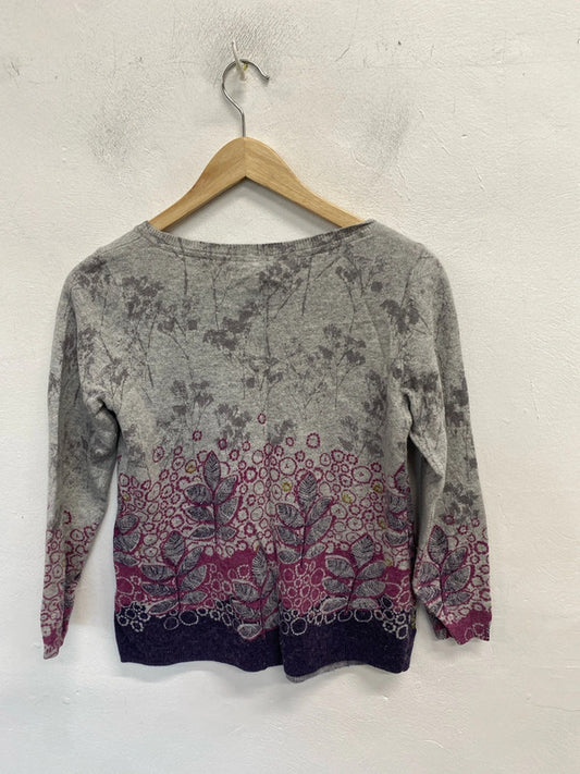 Gorgeous white stuff grey purple floral cashmere blend jumper UK 8 MM005