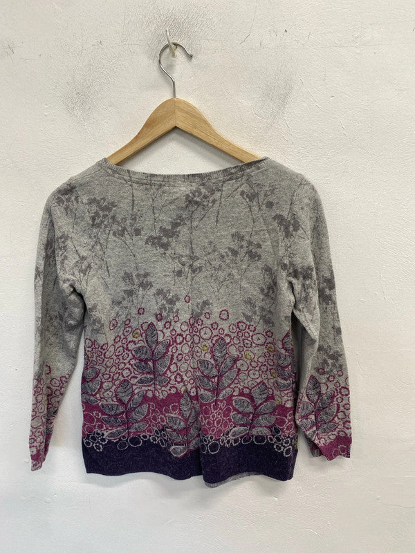 Gorgeous white stuff grey purple floral cashmere blend jumper UK 8 MM005