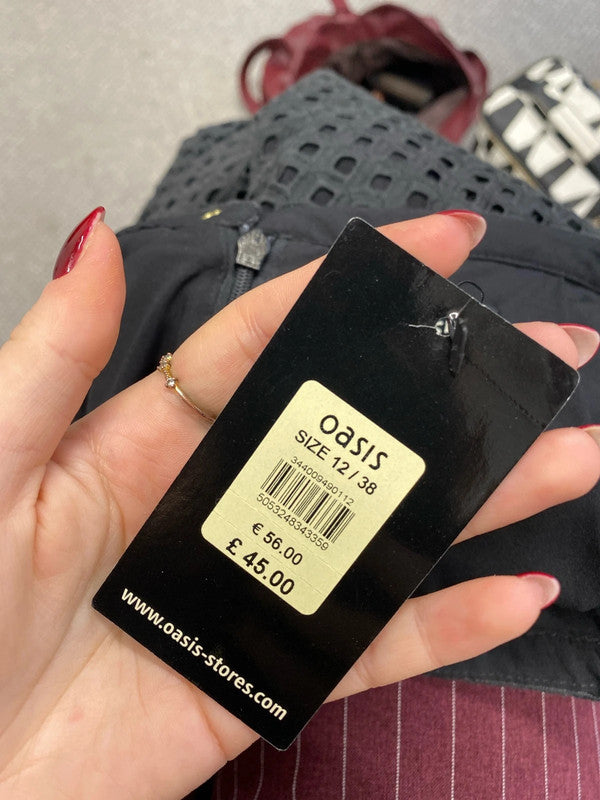 Lovely oasis embroidered grey midi skirt office UK 12 KN003