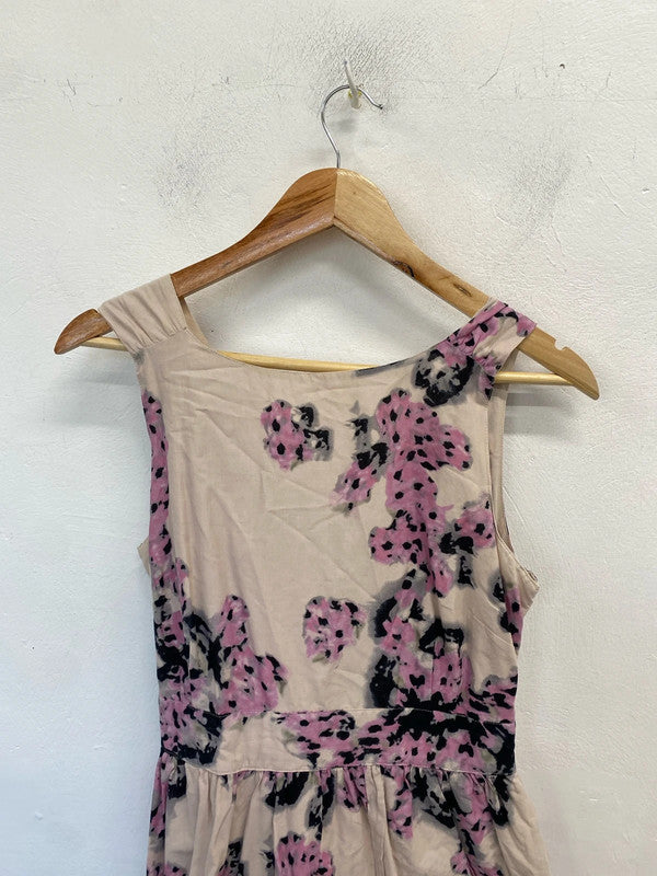 Lovely mint velvet beige pink patterned midi dress UK 12 KN003