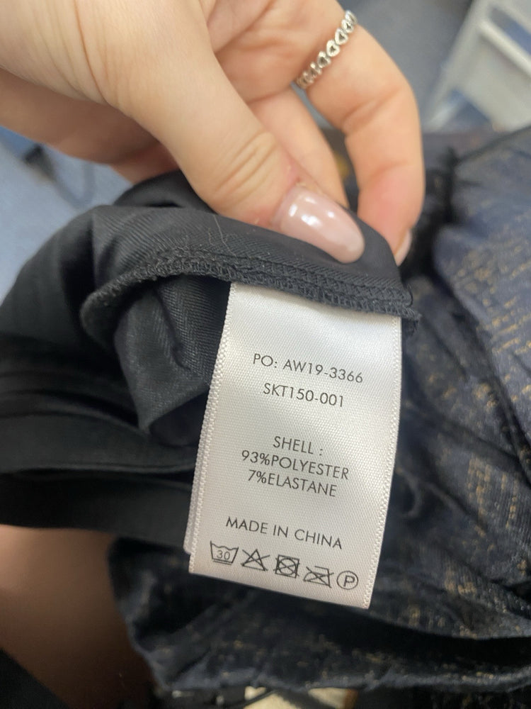 Lovely Hush Velvet Pleated Midi Skirt Black Thea Velour Waistband UK 10 JP001