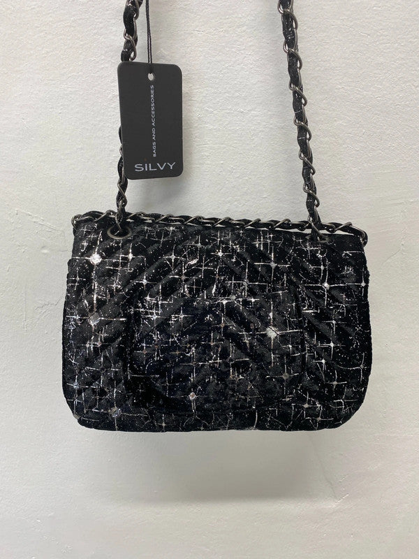 Silvy Fabulous Borsa Ecopelle Black & Silver Sparkle Handbag NC001