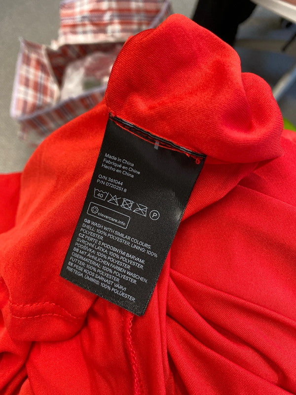 Stunning H&M red pleated maxi dress long sleeve UK 14 NC001