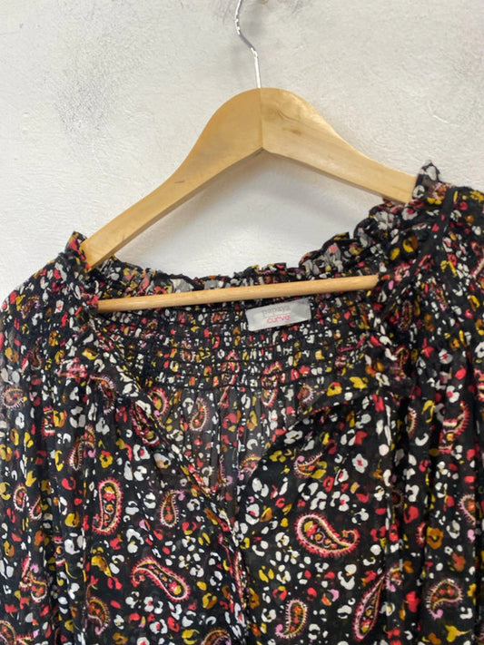 Lovely papaya semi sheer paisley black pattern blouse top Uk 24 IM001