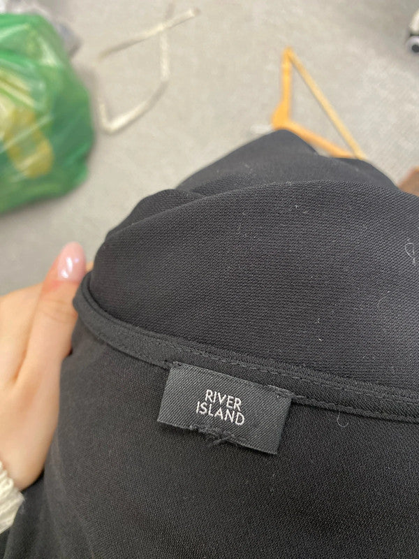 Lovely river island black low neck tie waist long sleeve top formal UK S KM004