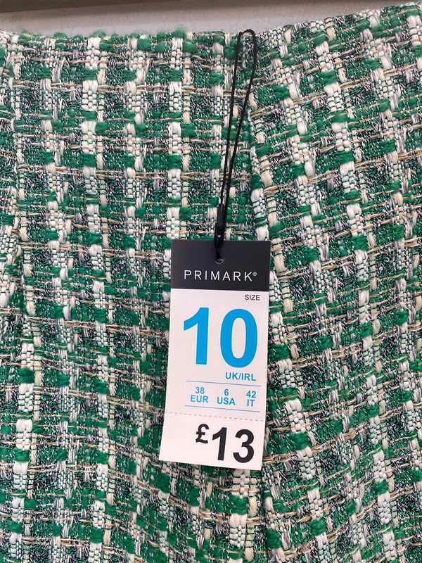 Stunning Primark Boucle checkered Green white shorts nwt UK 10 JM008