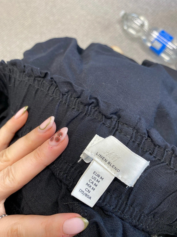 Lovely H&M black linen blend shorts holiday UK M ED001