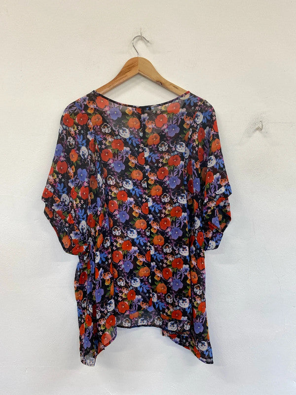 George Stylish Sheer Black Multicoloured Floral Top UK 16 IM001