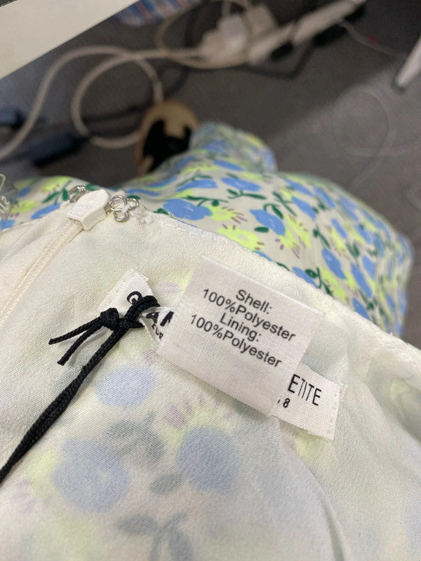 Lovely glamorous lime blue floral smock dress nwt UK 12 petite AE001