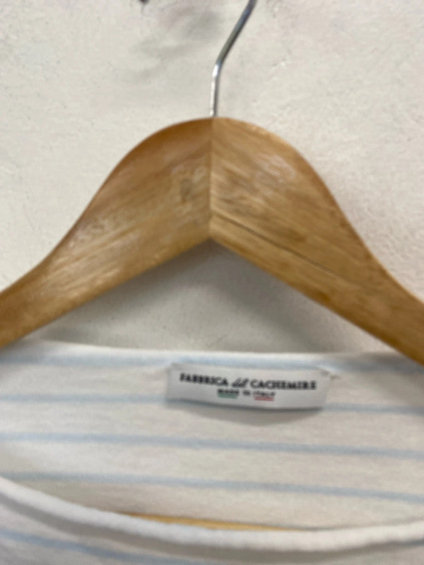 Lovely blue white stripe tshirt fabbrica del cachemire UK S NN001
