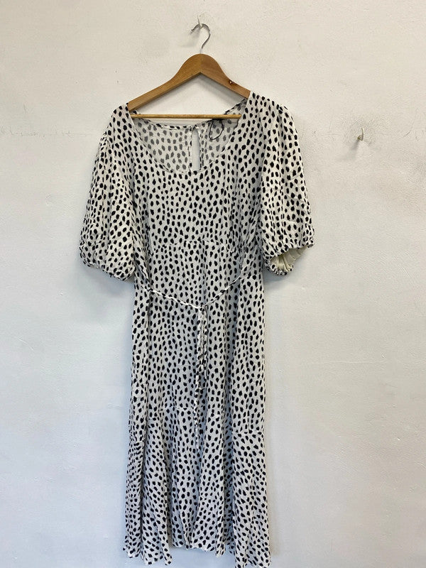 Stunning nobody’s child black white spotted tie waist dress UK 24 RM002