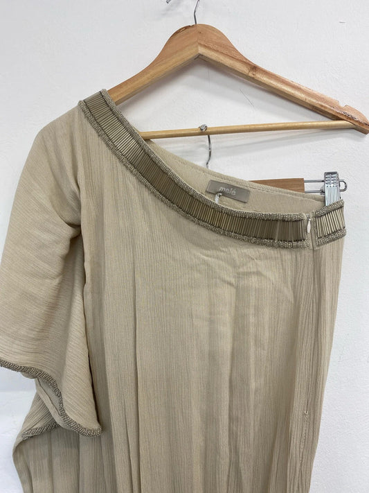 Mele Elegant Taupe Gold Beaded Collar Jumpsuit UK 12 MB001