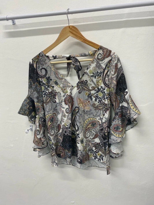 Fabulous River Island paisley top flared sleeves UkS KM004