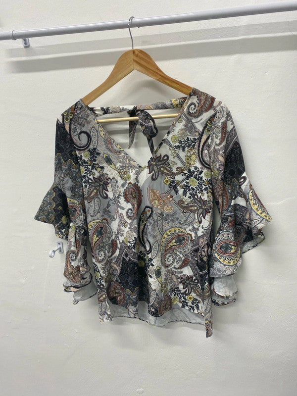 Fabulous River Island paisley top flared sleeves UkS KM004