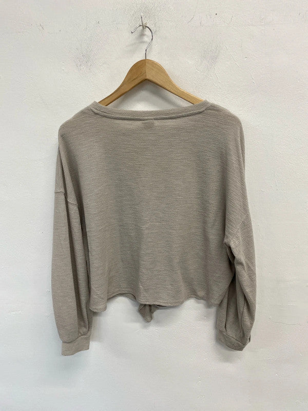 Lovely H&M grey beige tie front jumper UK M JB001