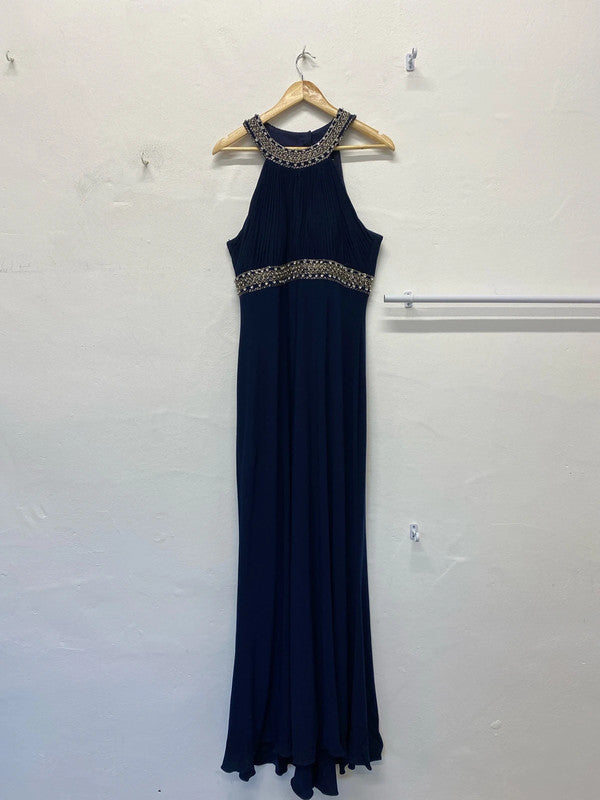 Fabulous JS boutique Navy embellished Maxi dress Uk16 LG006
