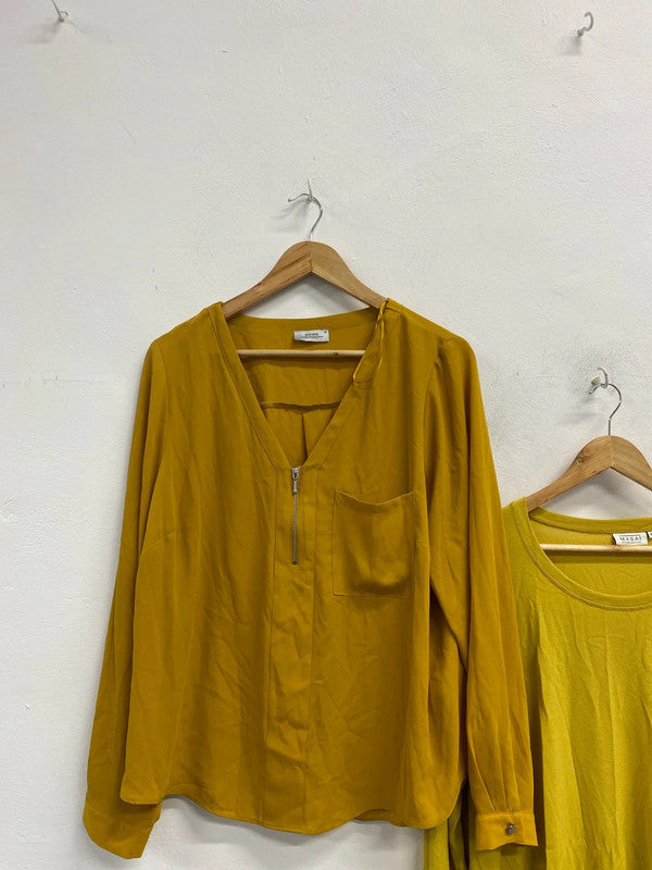 Lovely duo of mustard long sleeve tunic tops papaya masa UK XL #1 YM001