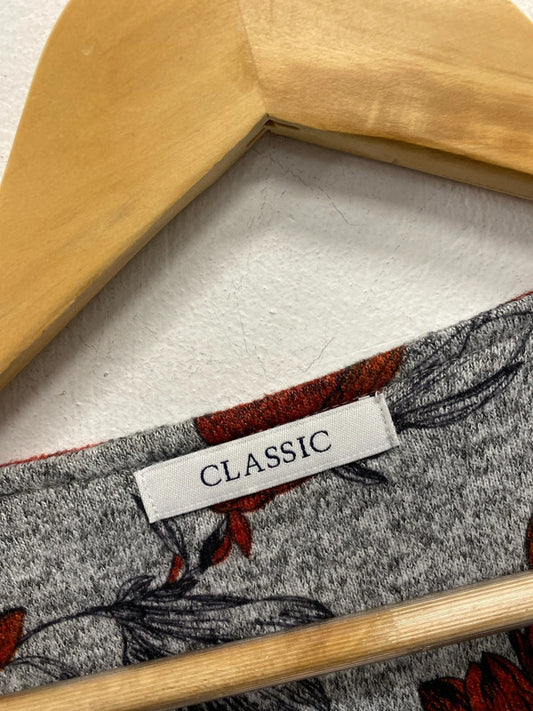 Lovely M&s grey red floral midi dress UK 12 KS003