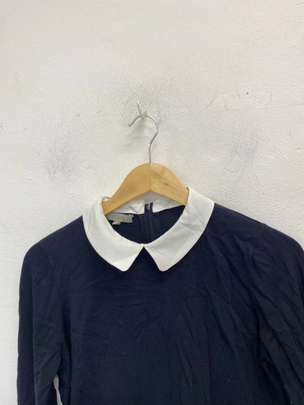 Stunning Hobbs navy collared long sleeve top UK 10 EC001
