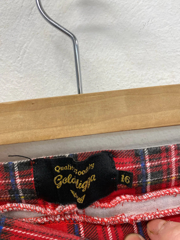 Fabulous Tartan Y2K Goldigga red leggings Uk16 NC001