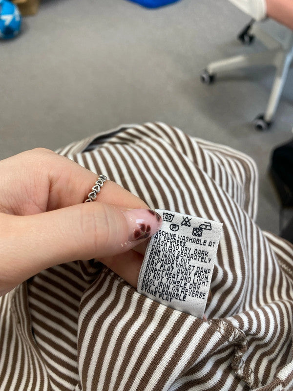 Lobely Boden brown striped frill hem top UK 12 MM005