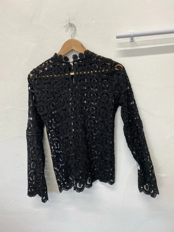 Fabulous High Neck broderie black overtop Uk12 boho vibes MB001