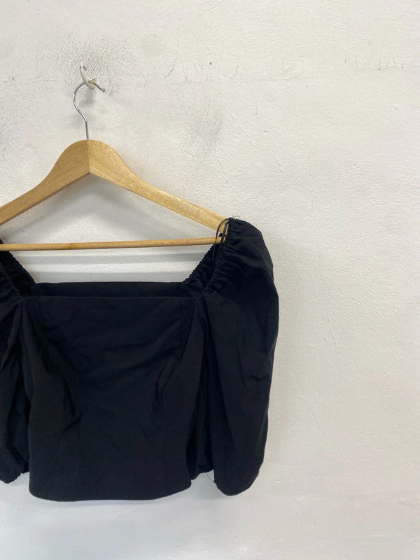 Lovely Primark black Bardot puff sleeve top UK 8 JA001