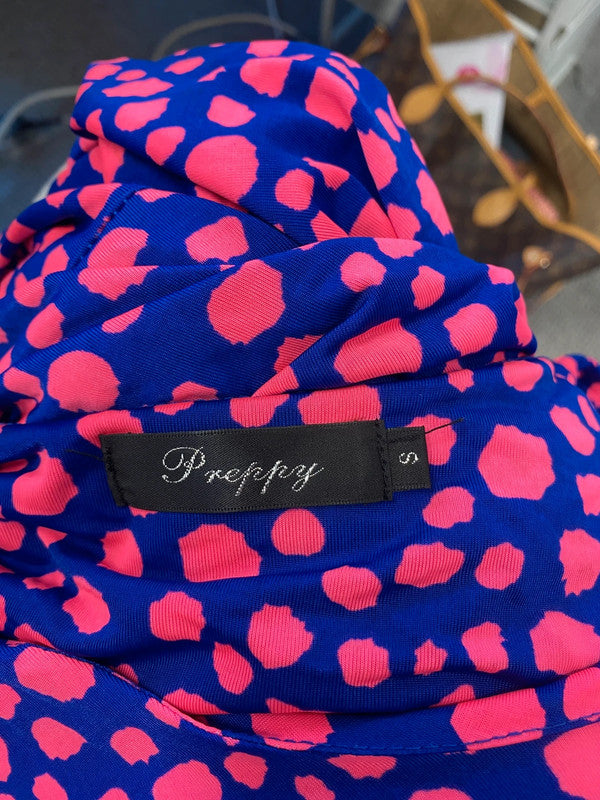 Stunning preppy blue pink neon spotted mini dress UK S LW005