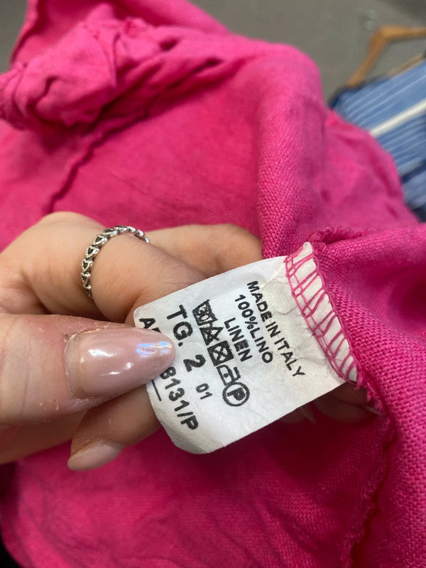 Stunning Vera tucci pink dress linen midi UK 14-16 LW005