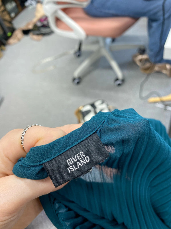 Stunning river island pleated dark green blouse UK S KM004