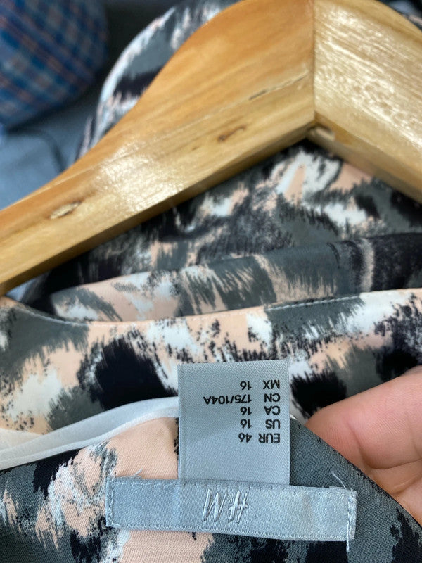 Fabulous Watercolour greys abstract loose fit sheath dress Uk18 KM003