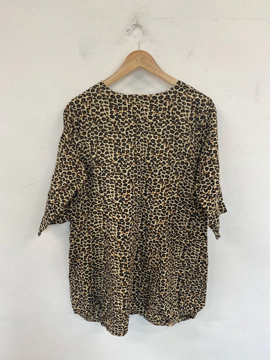 Alice Collins Stylish Leopard Print Linen Cotton Smock Dress UK 12 LW005