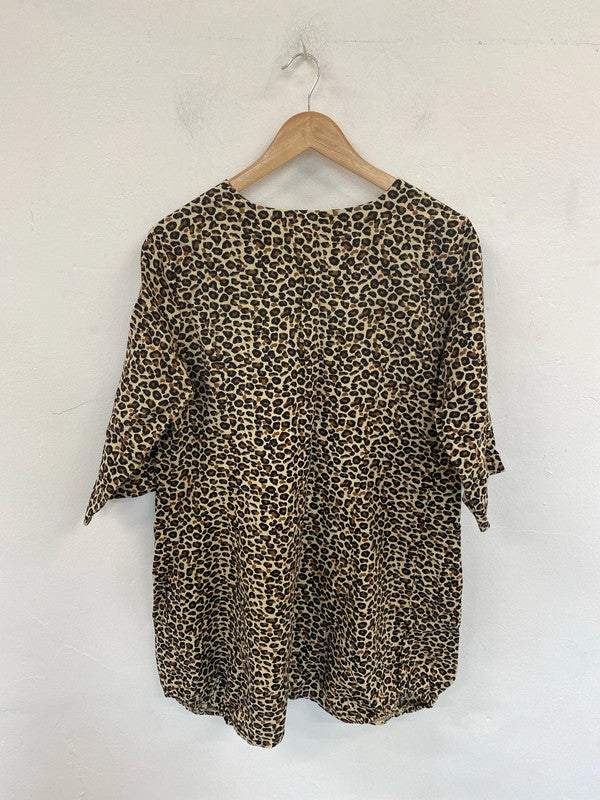 Alice Collins Stylish Leopard Print Linen Cotton Smock Dress UK 12 LW005