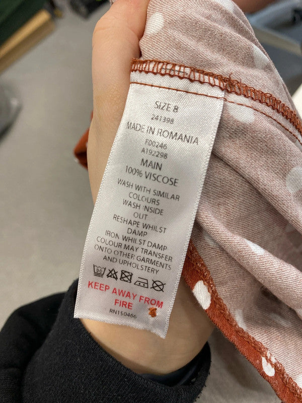 Lovely mauvette burnt orange polka dot dress UK 8 CF002