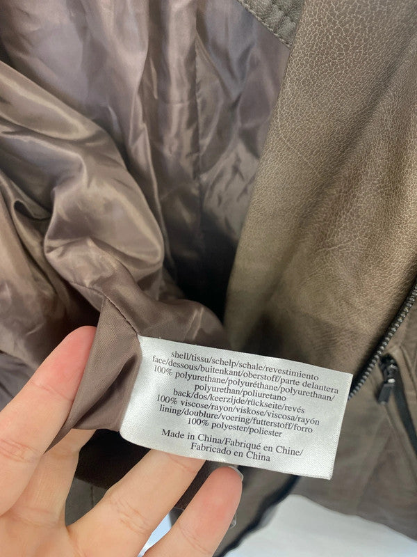 Laura Ashley Chic Taupe Faux Leather Biker Jacket UK 18 RR002