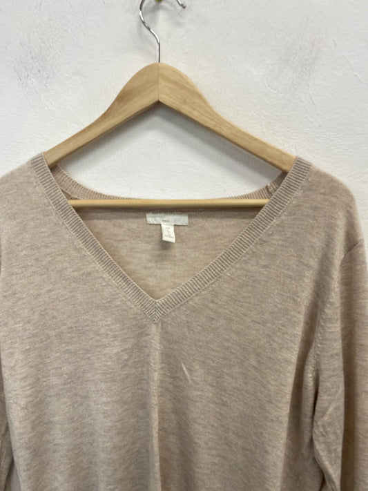 Lovely H&M beige v neck lightweight jumper UK L KM003