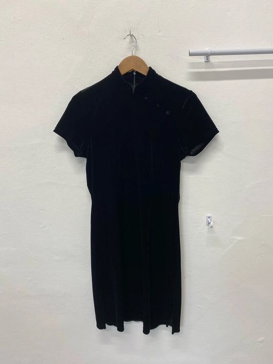 Fabulous oriental style mini black dress Uk12 Vintage George MM005