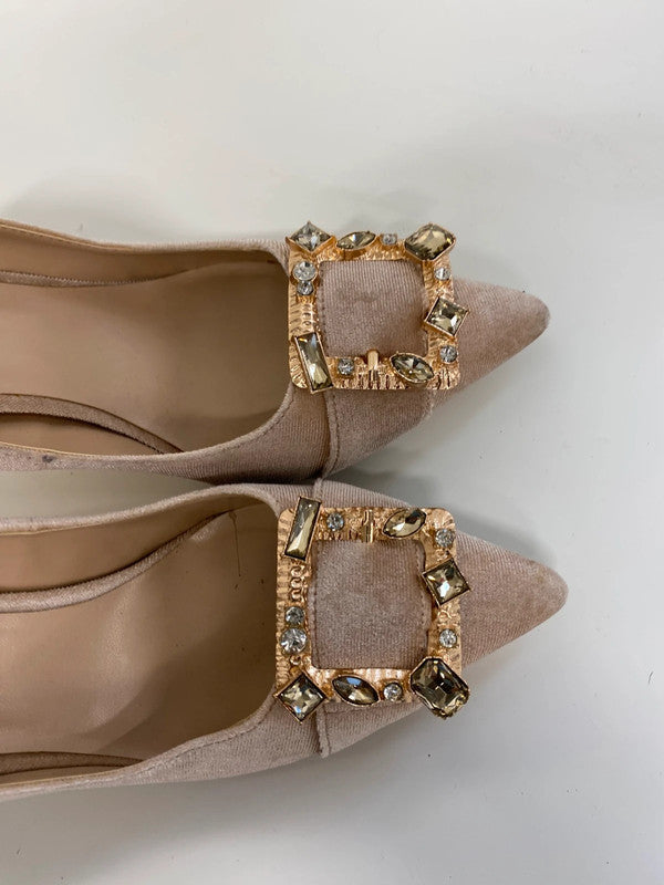 Fabulous River Island blush faux velvet occasion shoes gold buckle UK6 KM004