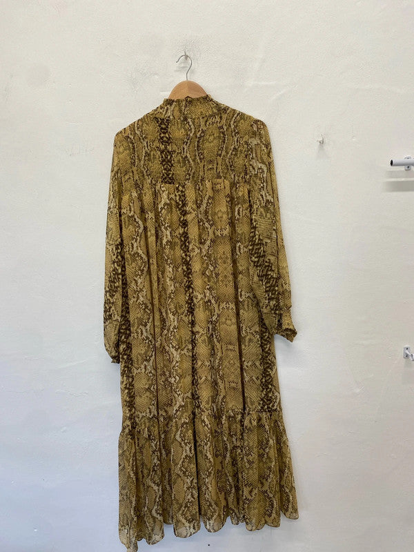 Stunning h&m snakeprint maxi smock pleated long sleeve UK 22 NC001