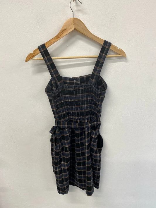 Hollister Preppy Grey & Navy Plaid Pinafore Mini Dress Size XS CF002