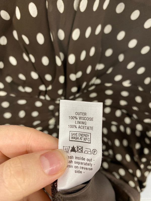 Wallis Elegant Brown & Cream Polkadot Midi Dress UK 14 FR001