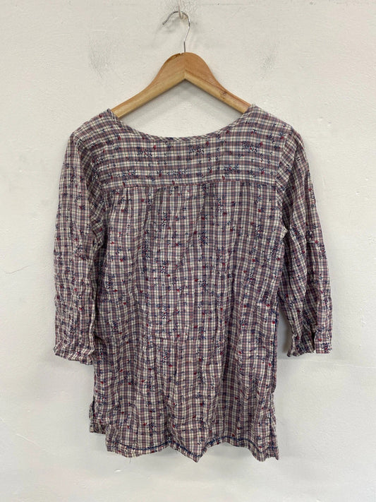 White Stuff Country Chic Gingham Floral Blouse UK 12 MM005