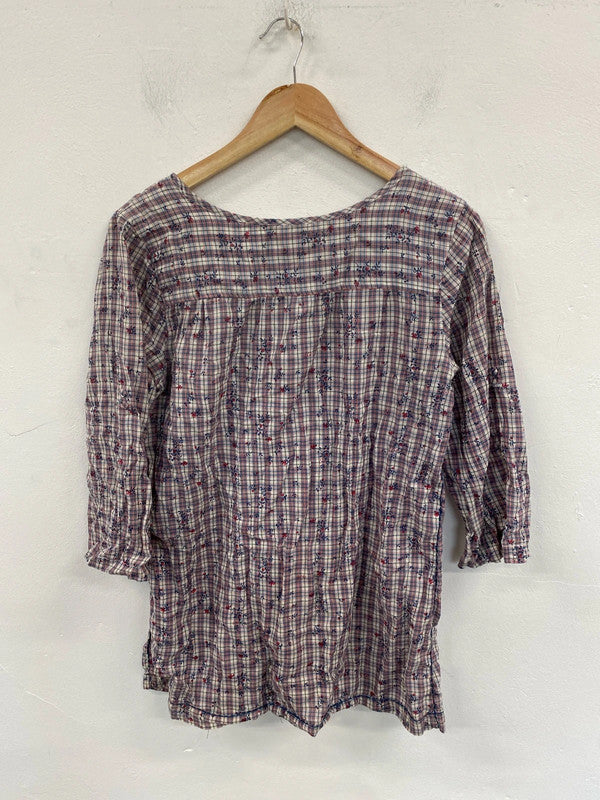 White Stuff Country Chic Gingham Floral Blouse UK 12 MM005