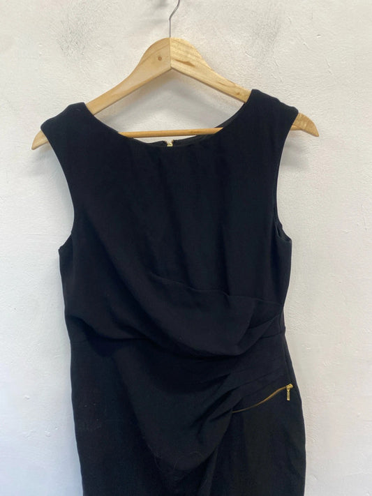 Lovely coast ruched zip black midi dress sleeveless UK 14 MW001
